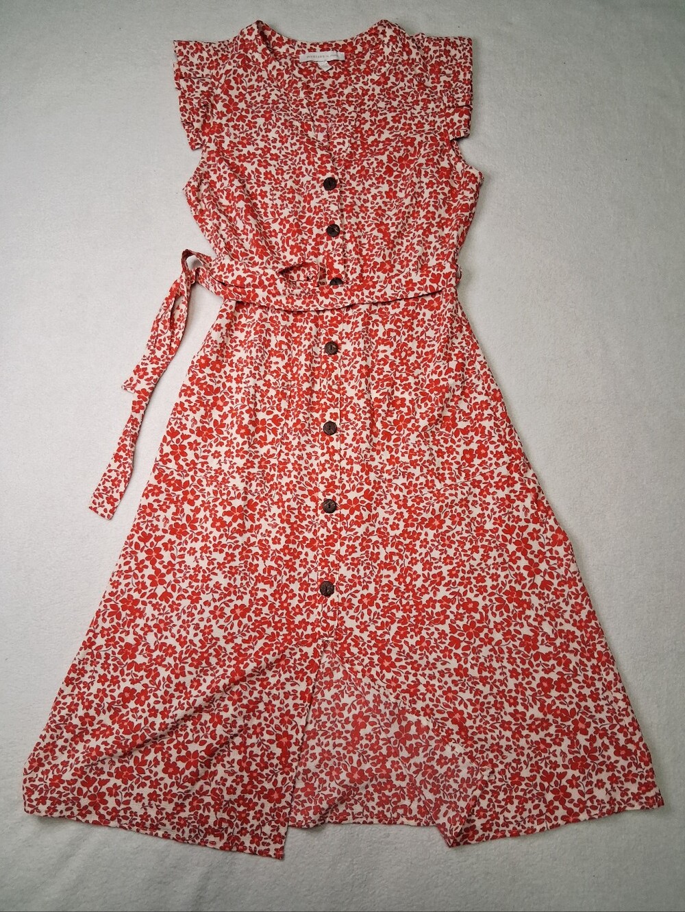 Monteau Coral-Print Button-Front Midi Dress